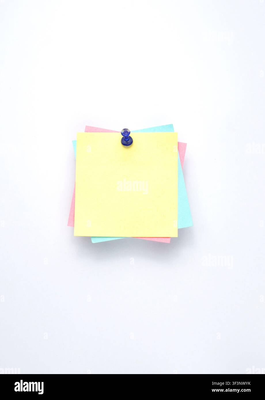 Pastel Sticky Notes Pinned on White Background with Copy Space Stock Photo