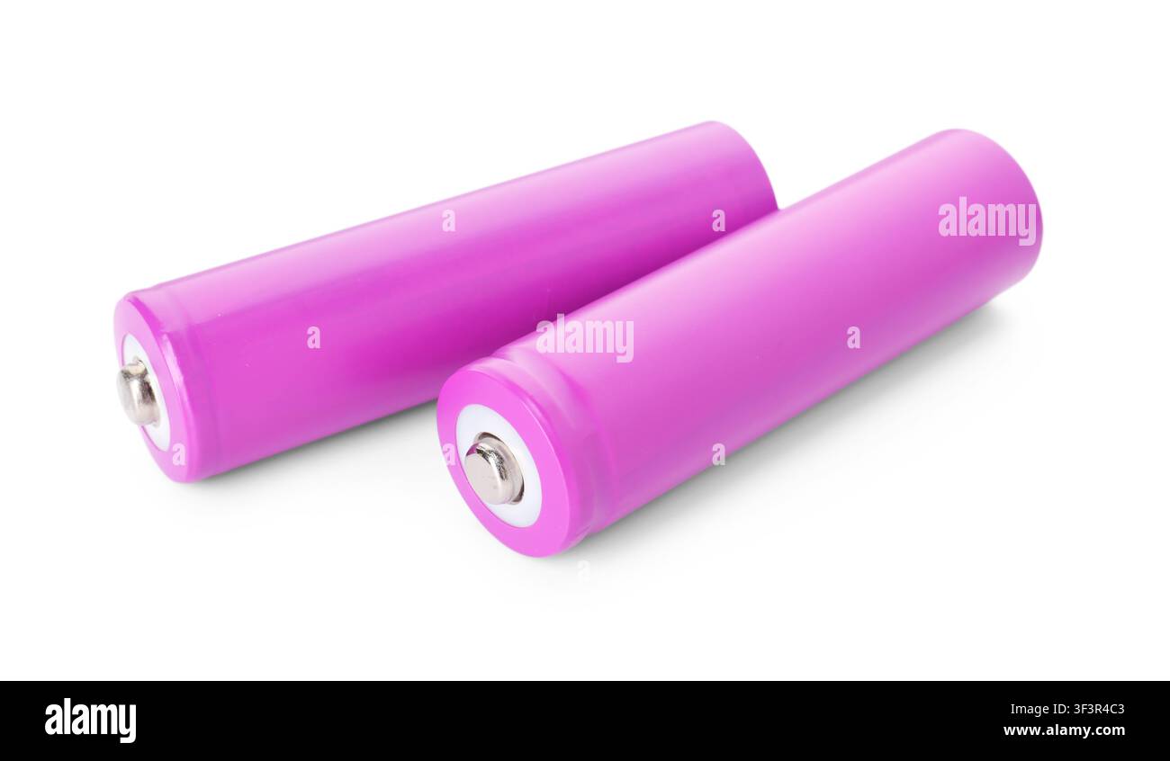 Two pink alkaline batteries isolated on white Stock Photo