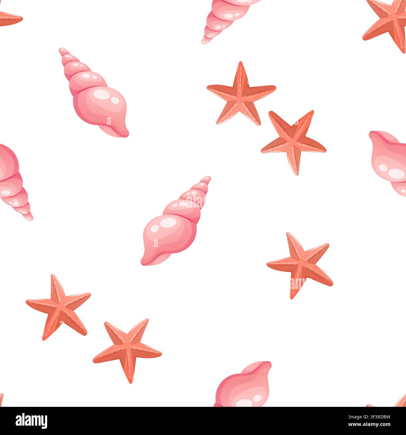 A vector seamless pattern featuring seashells and starfish Stock Vector
