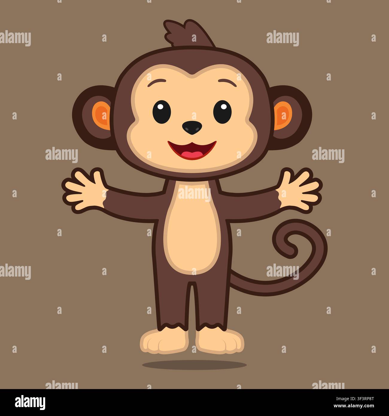 Vector image of a full length monkey with a shadow Stock Vector