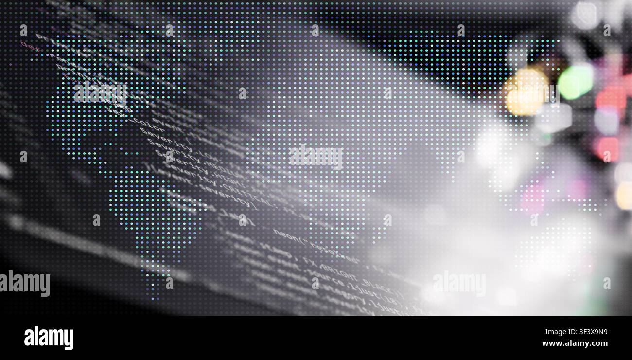 An abstract and high-tech conceptual image representing global digital connectivity and software development. Stock Photo