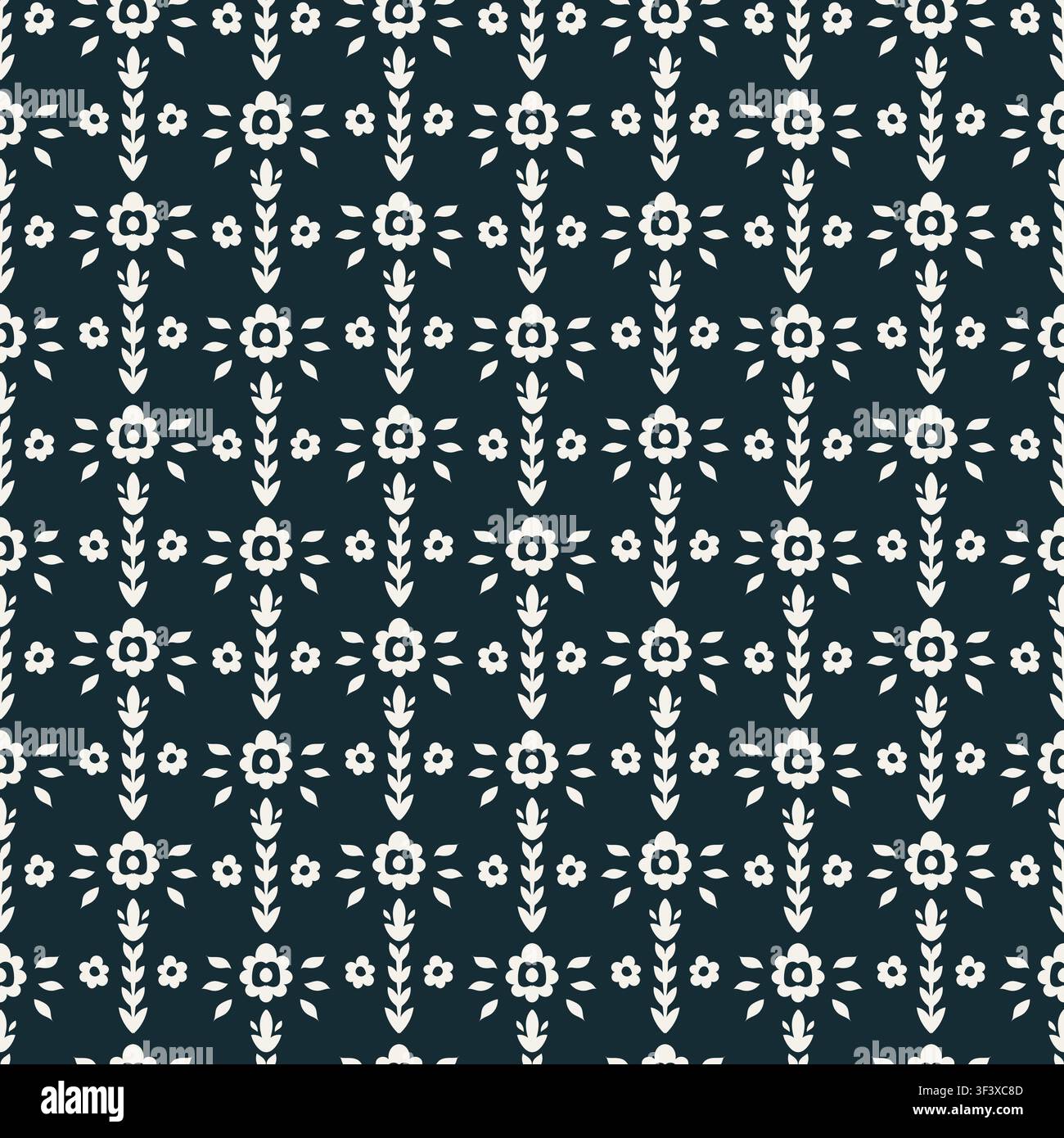 Navy White Minimalist Floral Stripe Stock Vector