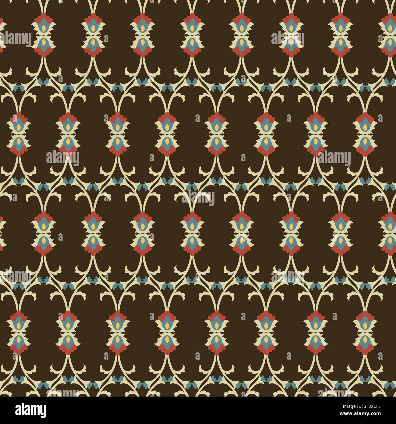 Brown Blue Vertical Floral Vine Stock Vector
