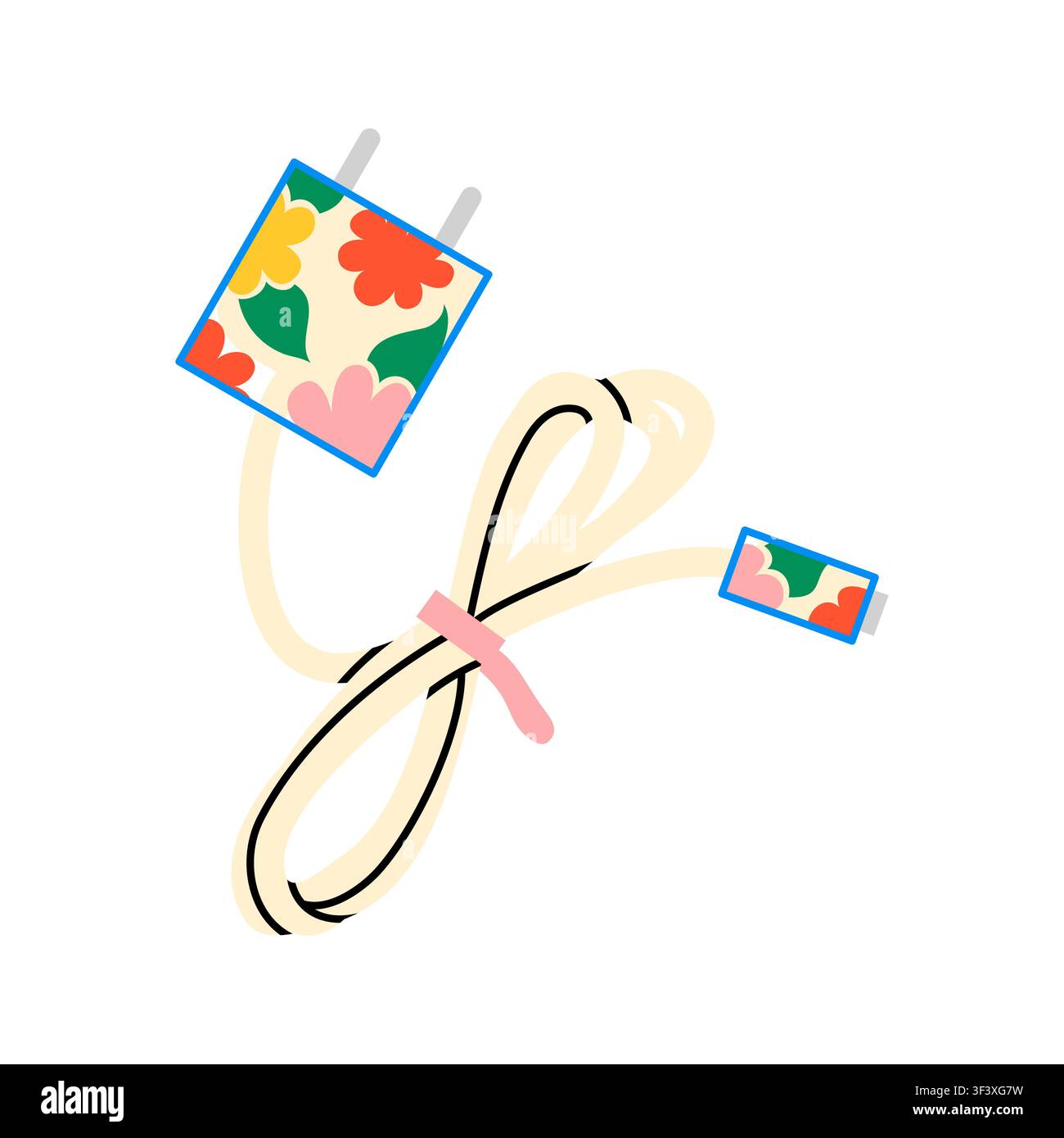 Cute floral device charger with cable vector Stock Vector