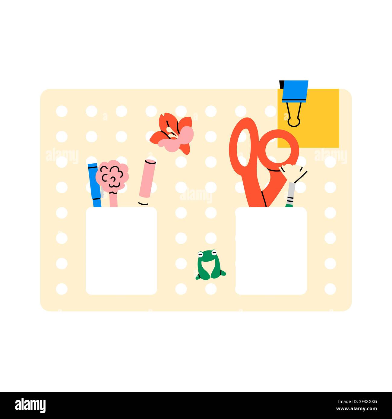 Cute desk pegboard organizer with stationery Stock Vector