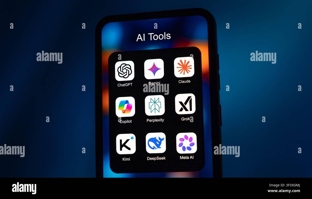 AI Tools like Claude ChatGPT and Kimi Stock Photo
