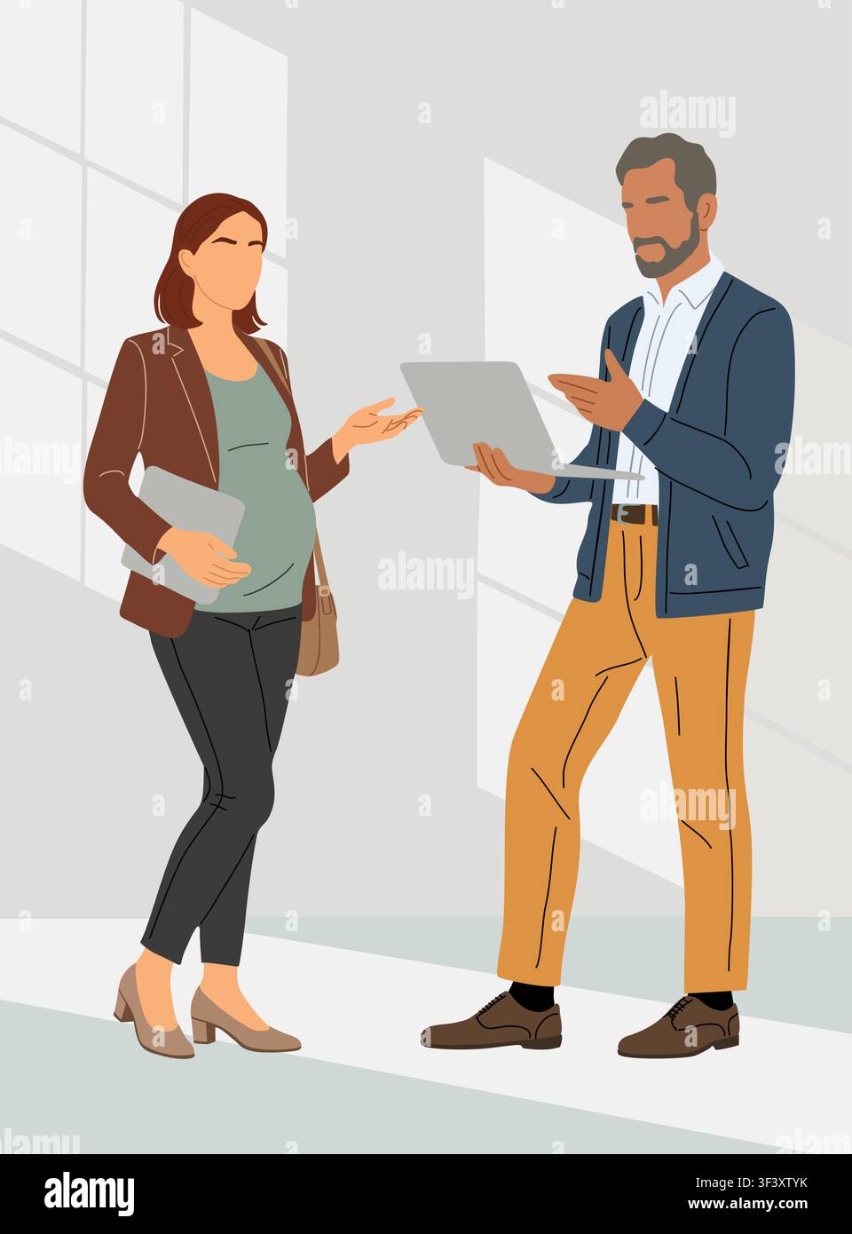 Two professionals converse in the office corridor Stock Vector