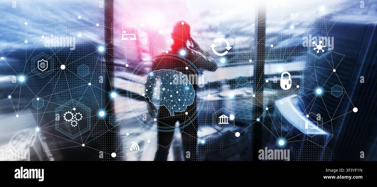 AI Driven Data Analytics and Cybersecurity Solutions for Enterprise Growth. Stock Photo