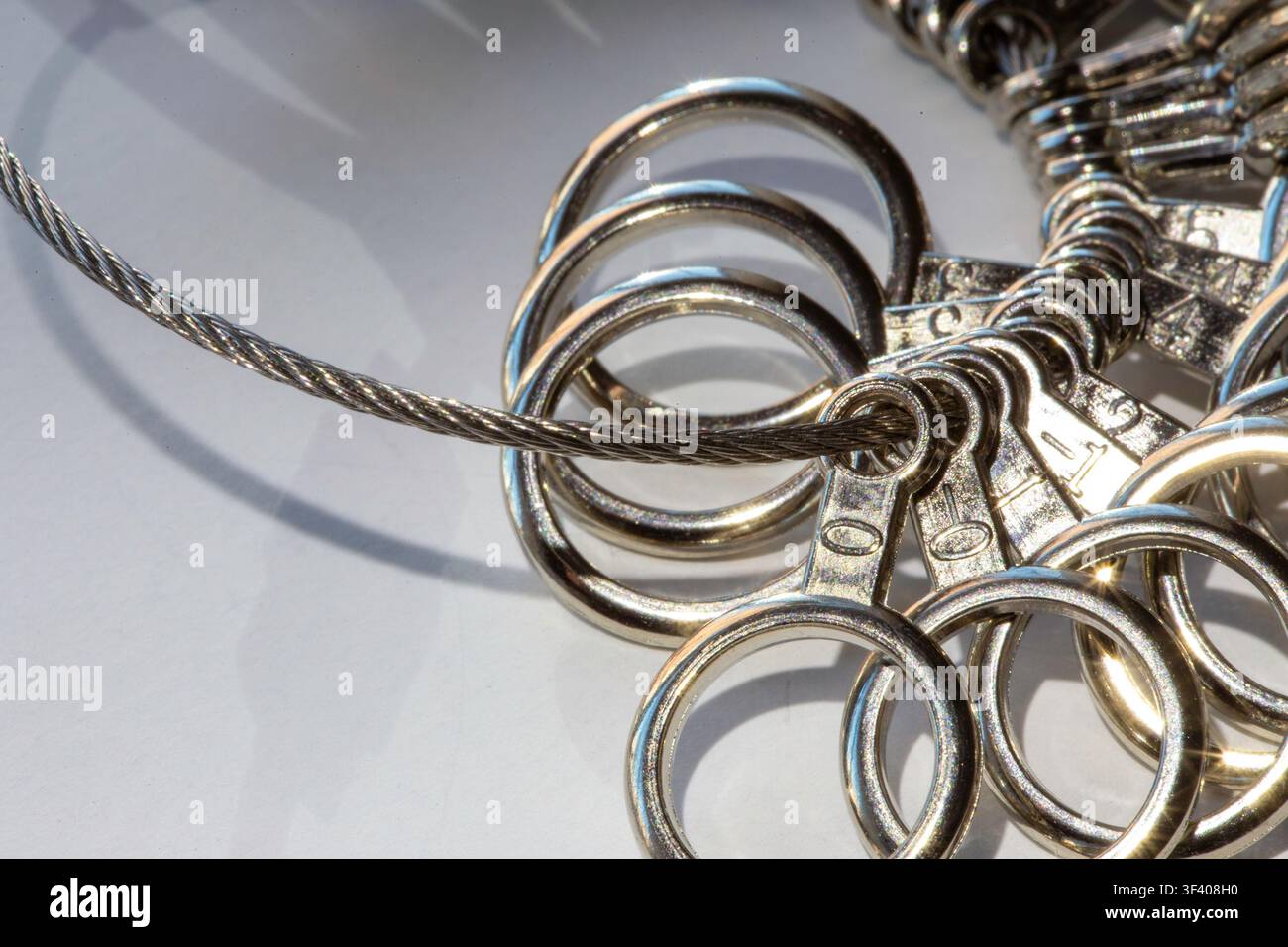 Close-up of a metal set of finger measurements for ring sizing, 2026, USA Stock Photo