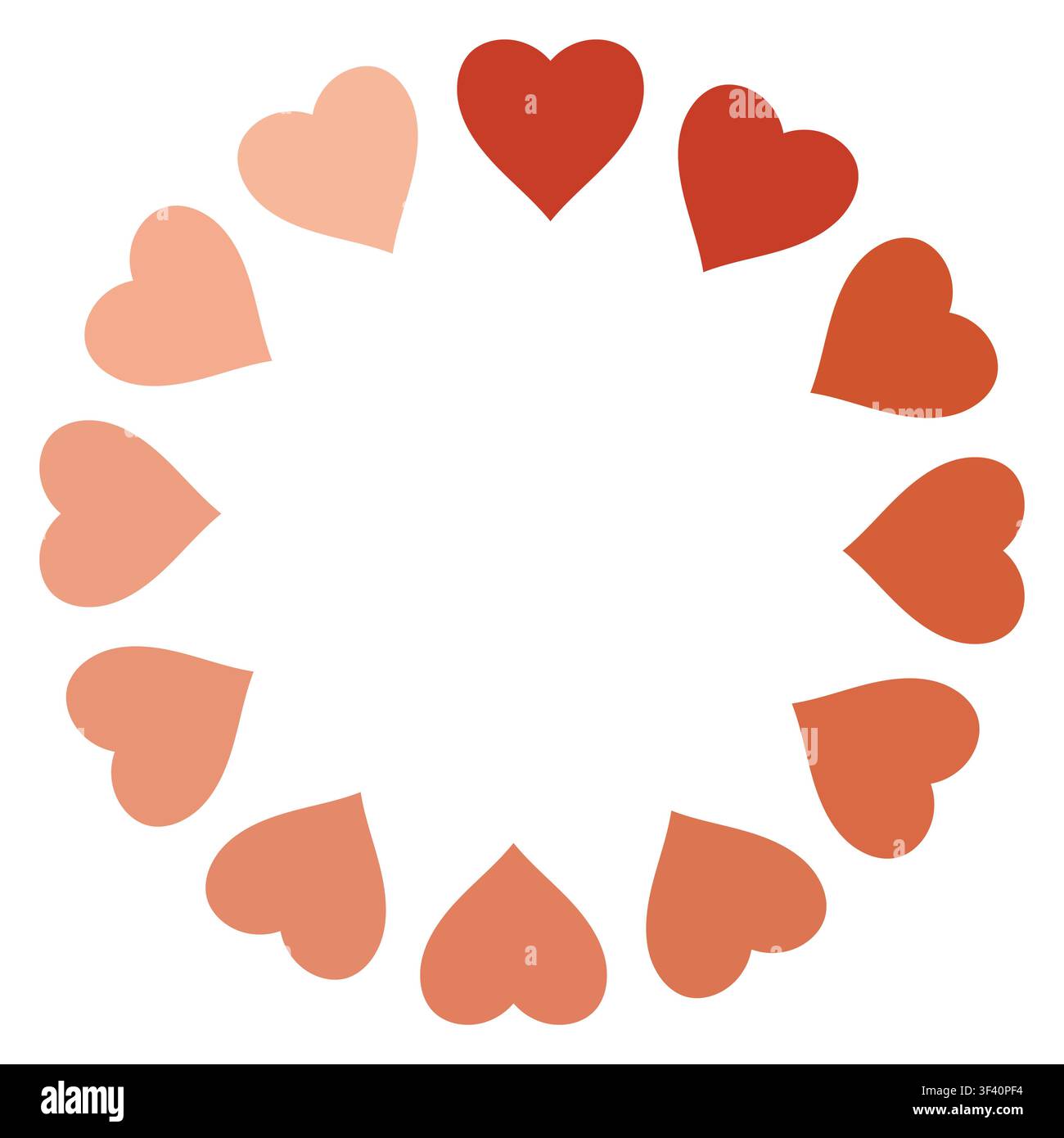 Twelve heart sequence forming radial gradient ring with warm hues Stock Vector