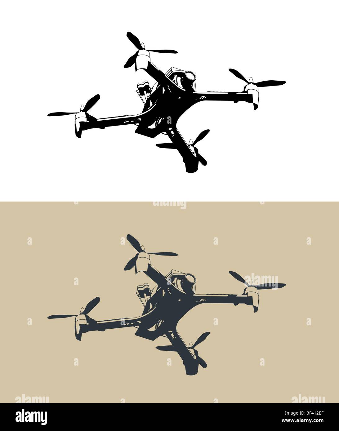 FPV drone quadcopter stylized vector isometric  illustrations Stock Vector