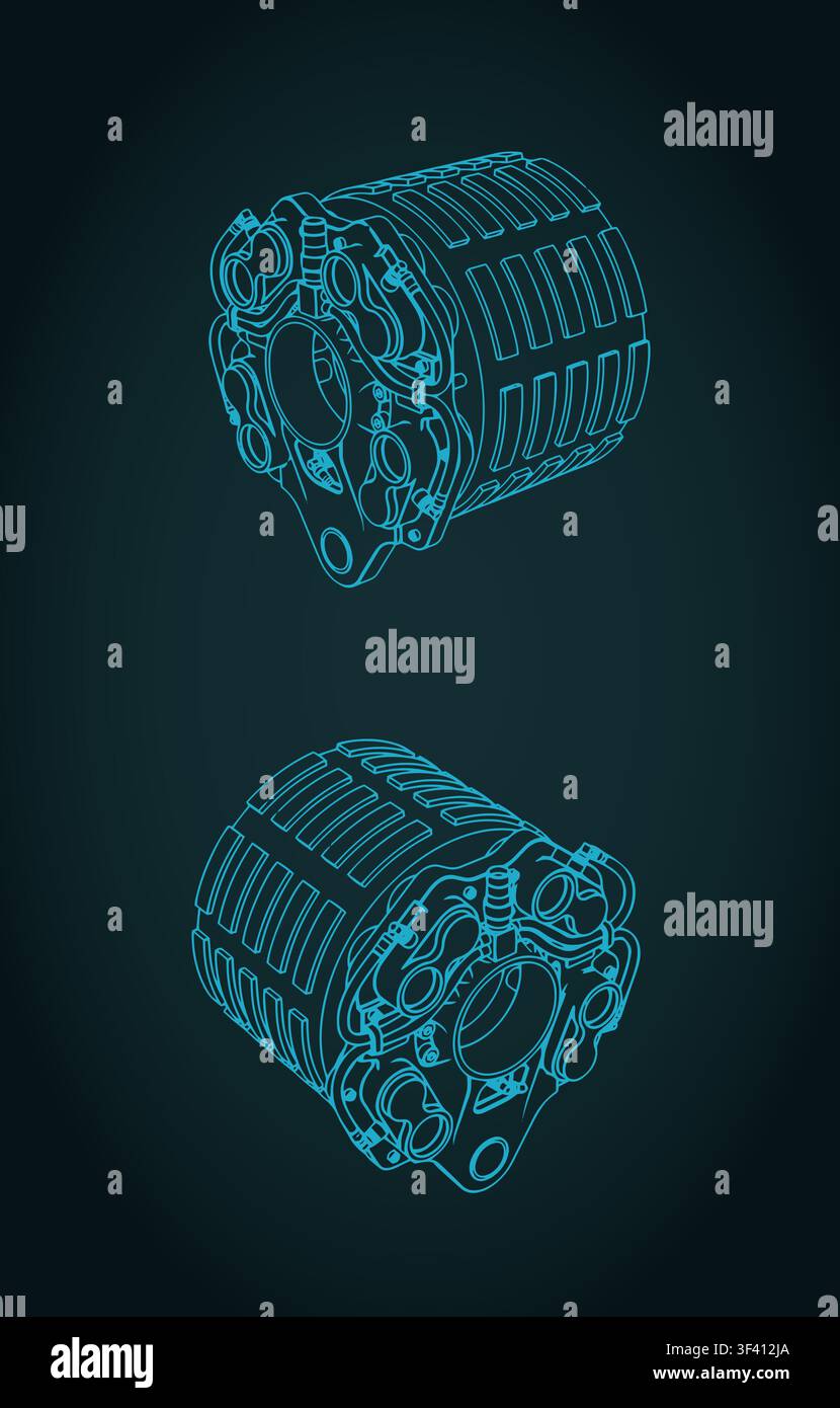Aircraft brakes technical drawings stylized vector illustration Stock Vector