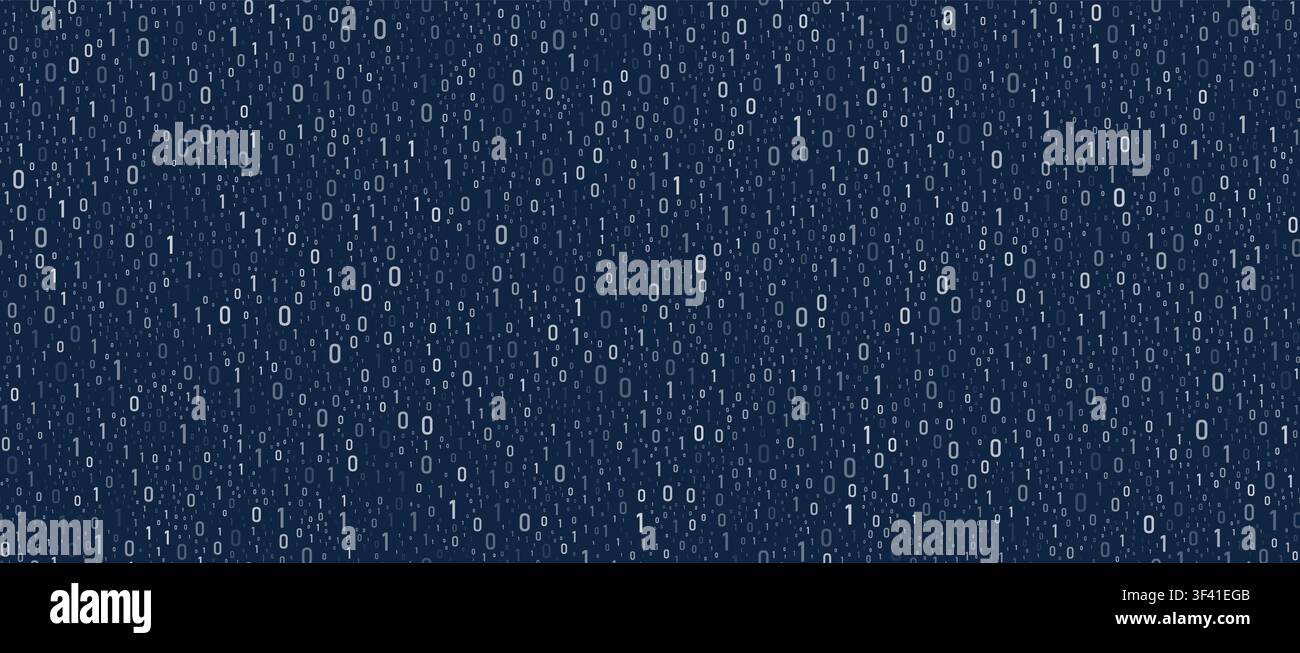 0 and 1 data flow wide white and blue technology coding seamless background. Big data digital texture. Ai style concept abstract. Vector ilustration Stock Vector