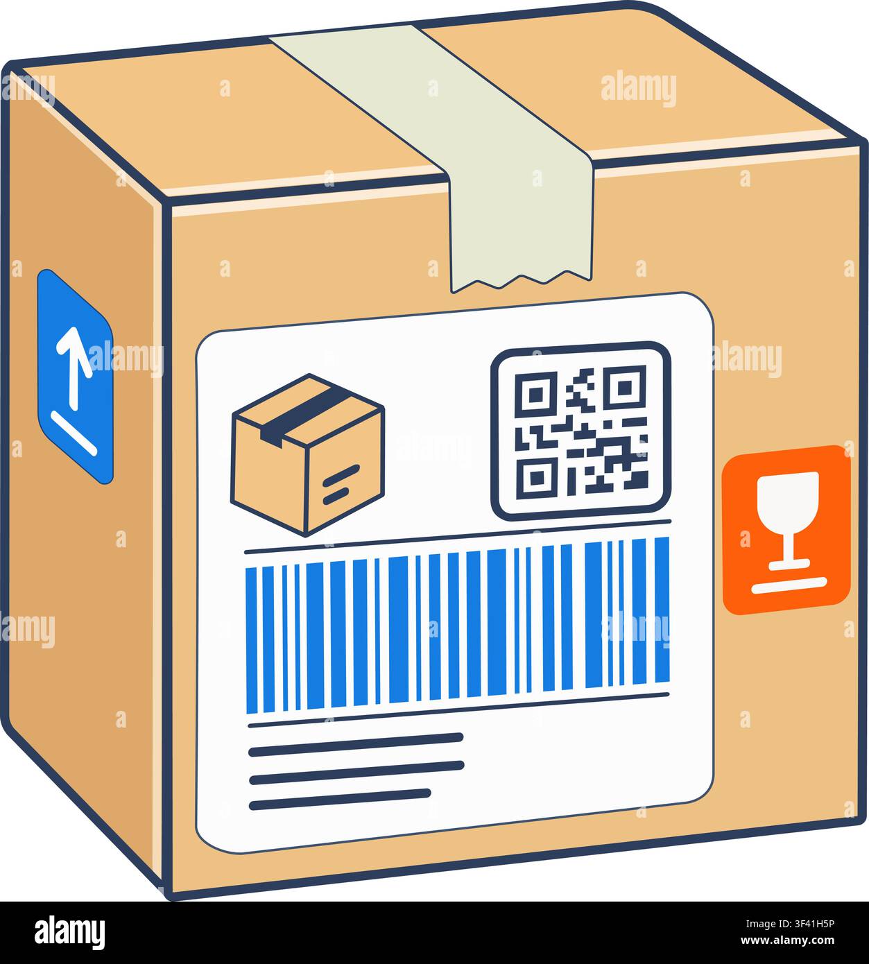 Shipping Box with Barcode and QR Code Label Stock Vector