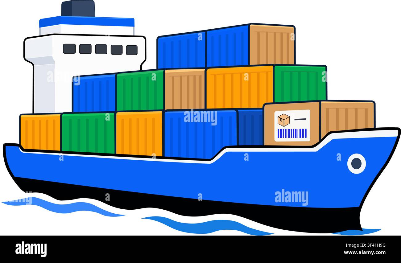 Container Ship for International Freight Shipping Stock Vector