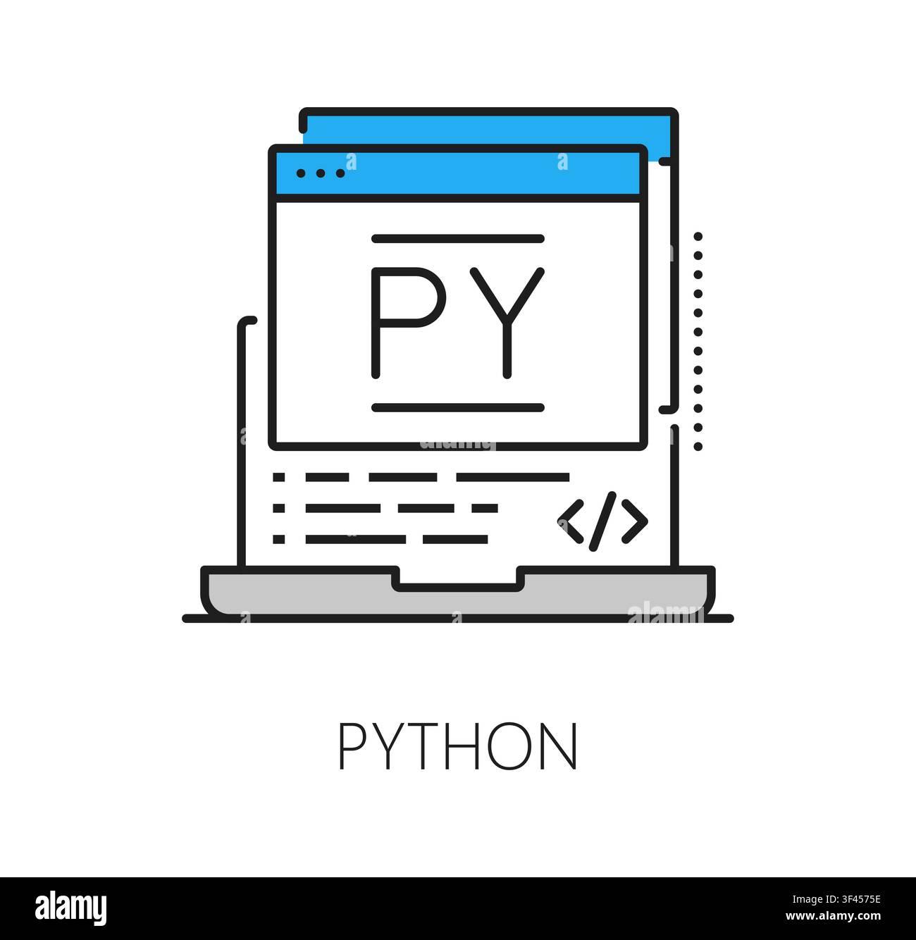 Software Python program code line icon or sign. Application engineering outline pictogram, software technology symbol. Program code development icon Stock Vector