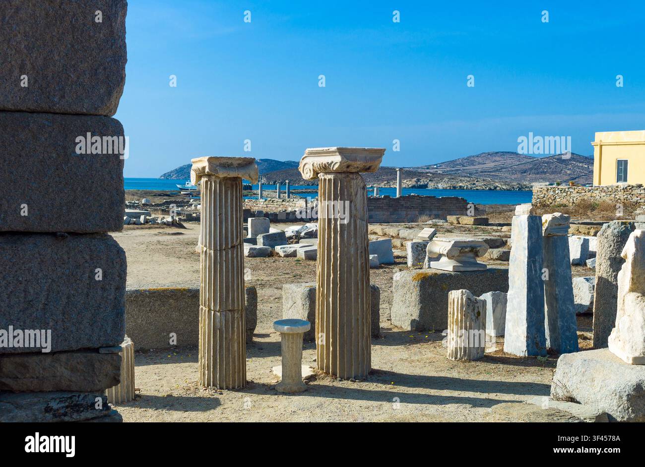 Greece, Delos: doric columns in the archaeological site Stock Photo