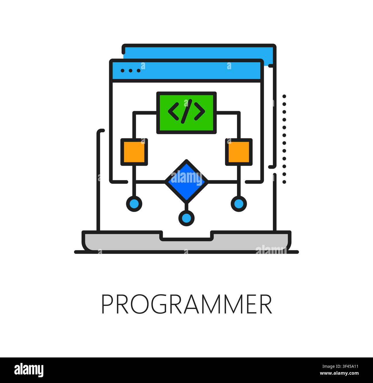 Software programmer program code line icon or symbol. Program code development outline symbol, application engineering pictogram. Software programing icon Stock Vector
