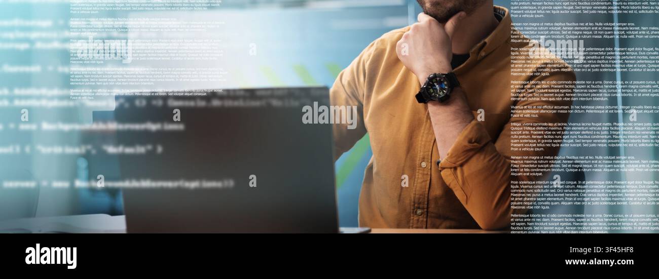 Focused Young Man Analyzing Code On Laptop In Office, Digital Technology Concept Stock Photo
