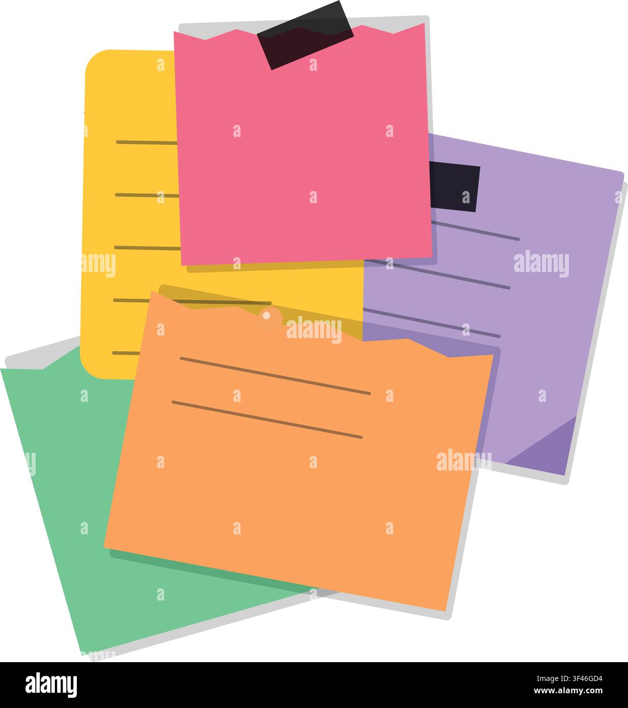 Multicolor memo note set vector illustration isolated on white background Stock Vector