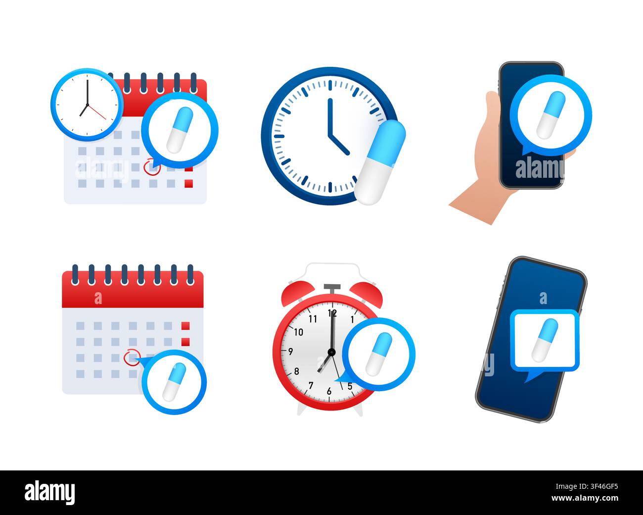 Scheduling pills medication reminders using digital devices Stock Vector