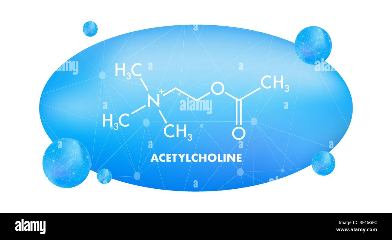 Acetylcholine structural formula on blue abstract background Stock Vector