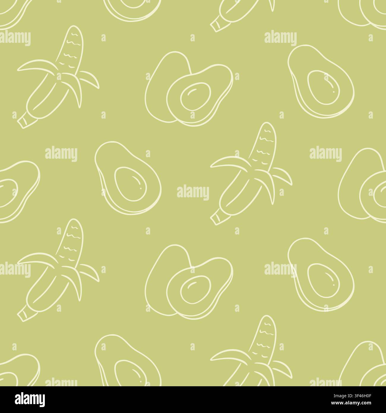 Green avocado and banana vector seamless pattern Stock Vector