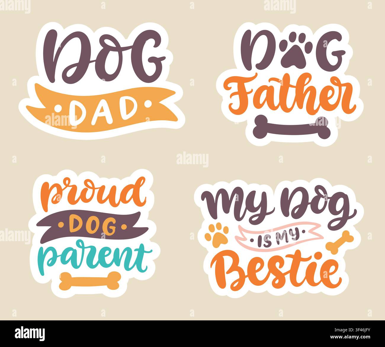Dog lover vector sticker set lettering pet design Stock Vector