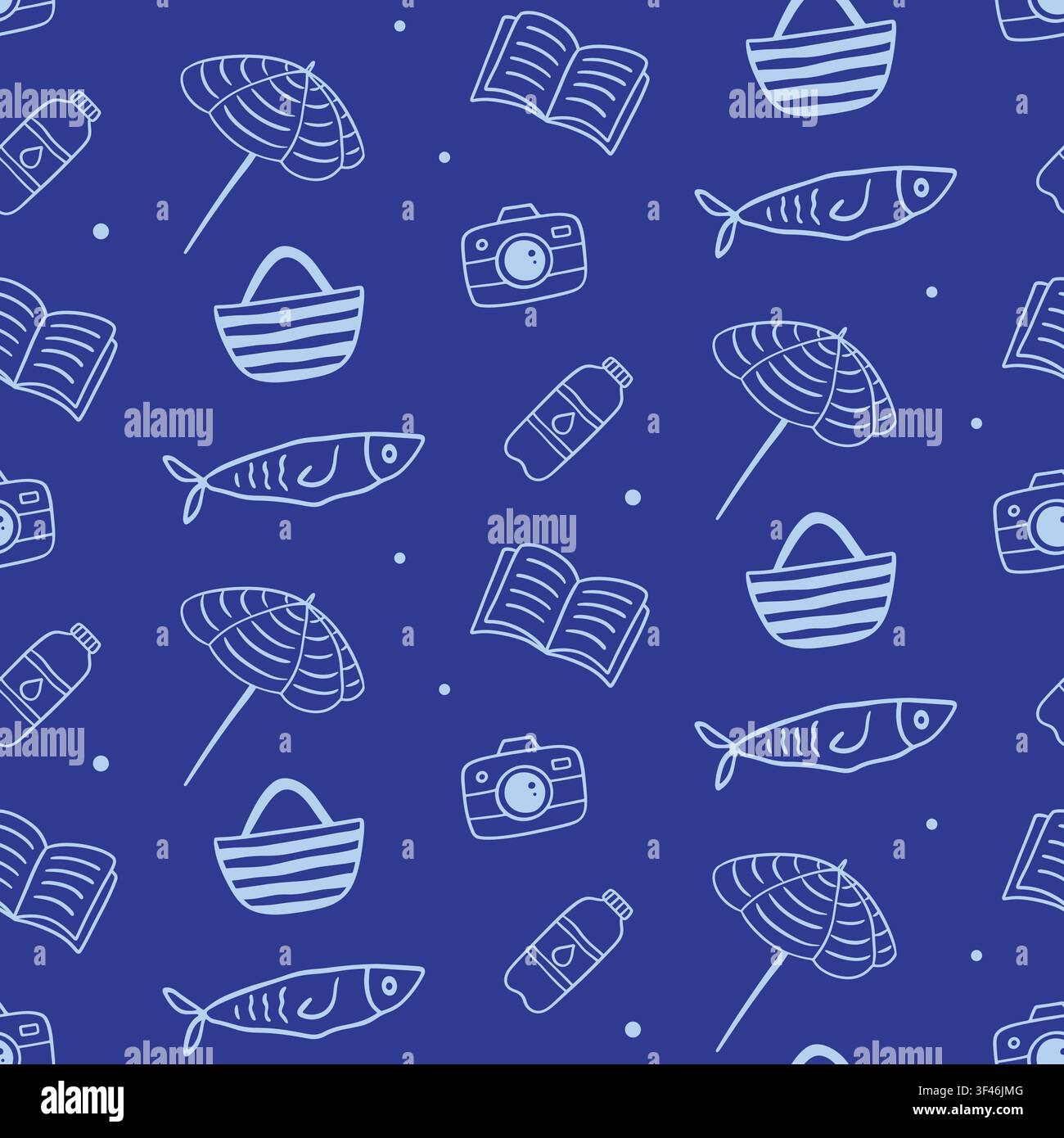 Blue summer vector seamless pattern beach boho Stock Vector