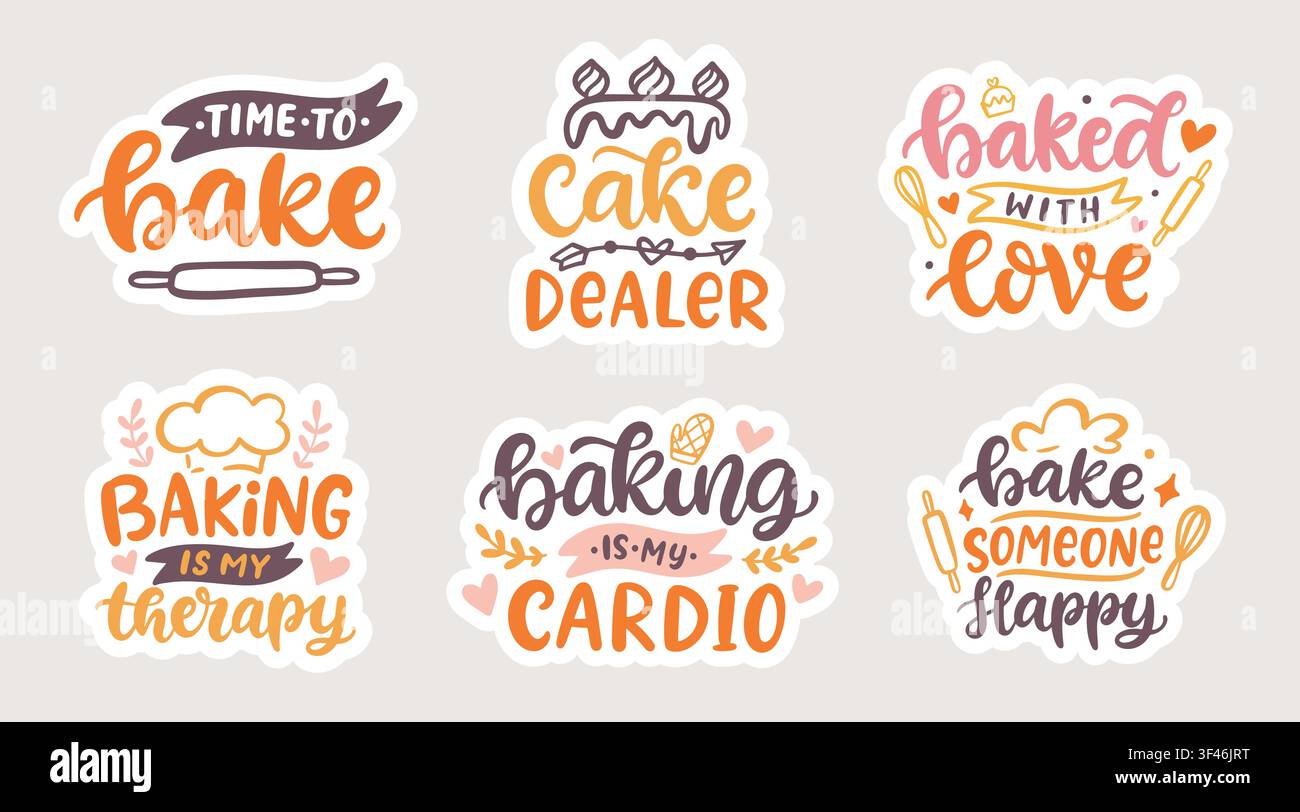 Baking vector sticker set with retro lettering Stock Vector