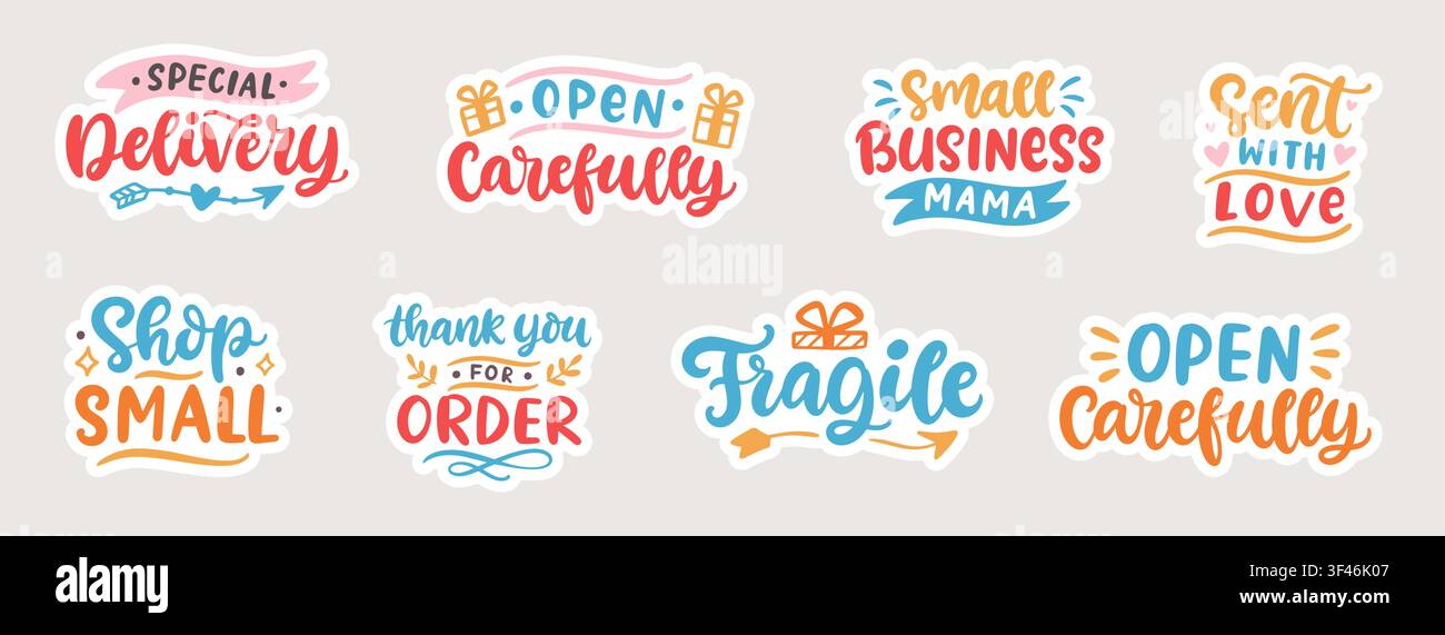 Small business sticker set lettering for packaging Stock Vector