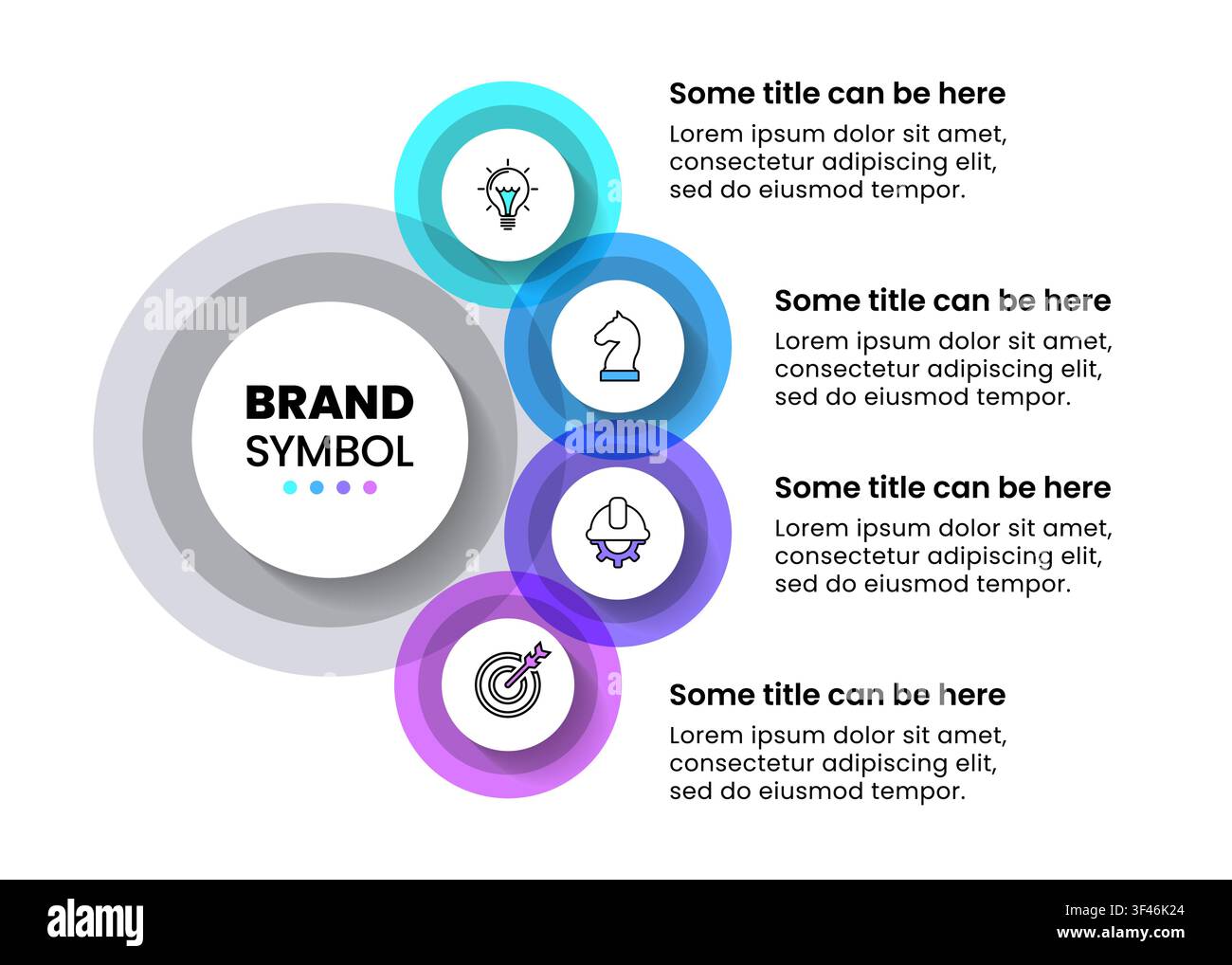 Infographic template with icons and 4 options or steps. Transparent circles. Can be used for workflow layout, diagram, banner, webdesign. Vector illus Stock Vector