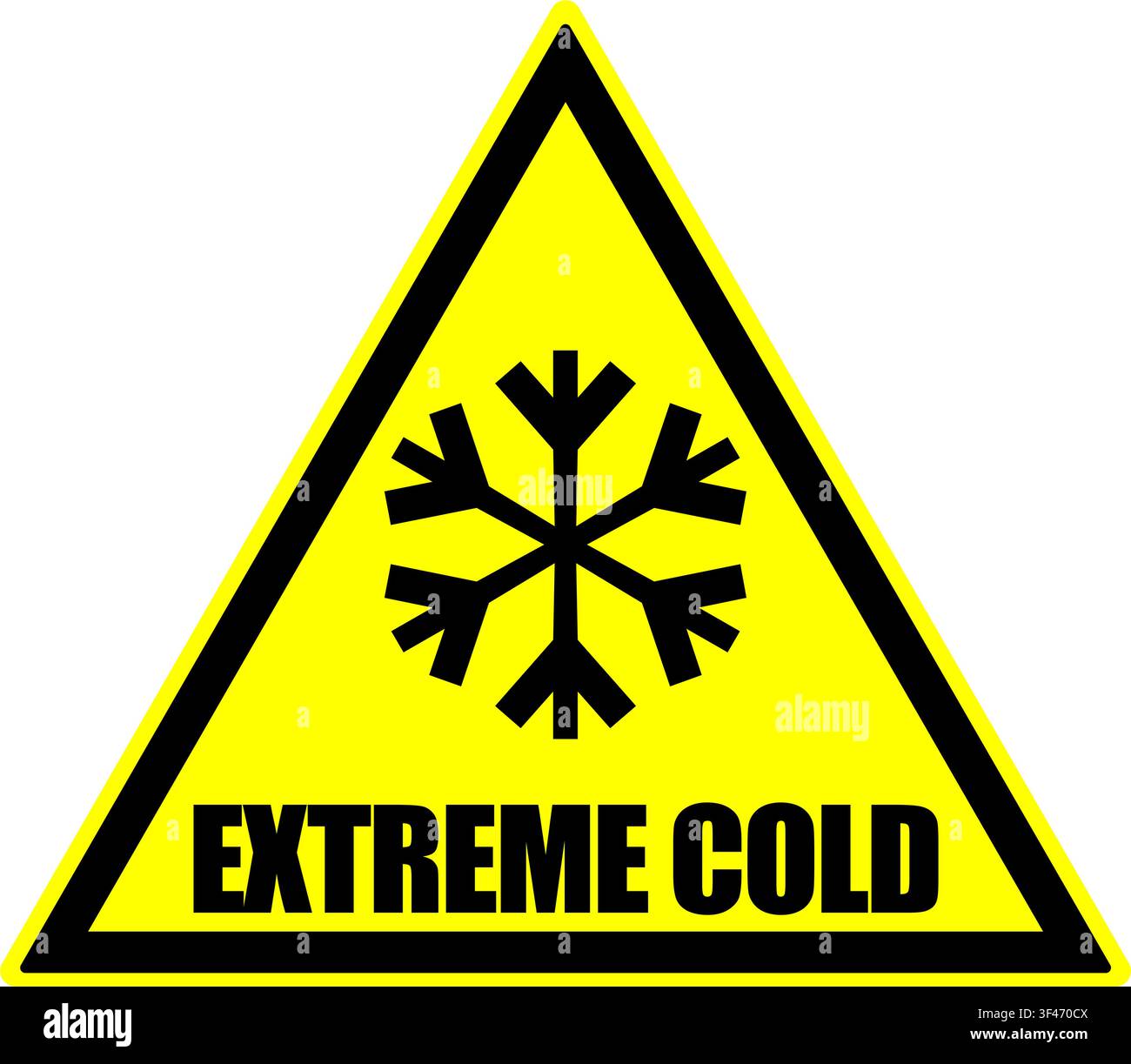 Extreme cold, yellow warning triangle sign on white background. Stock Vector