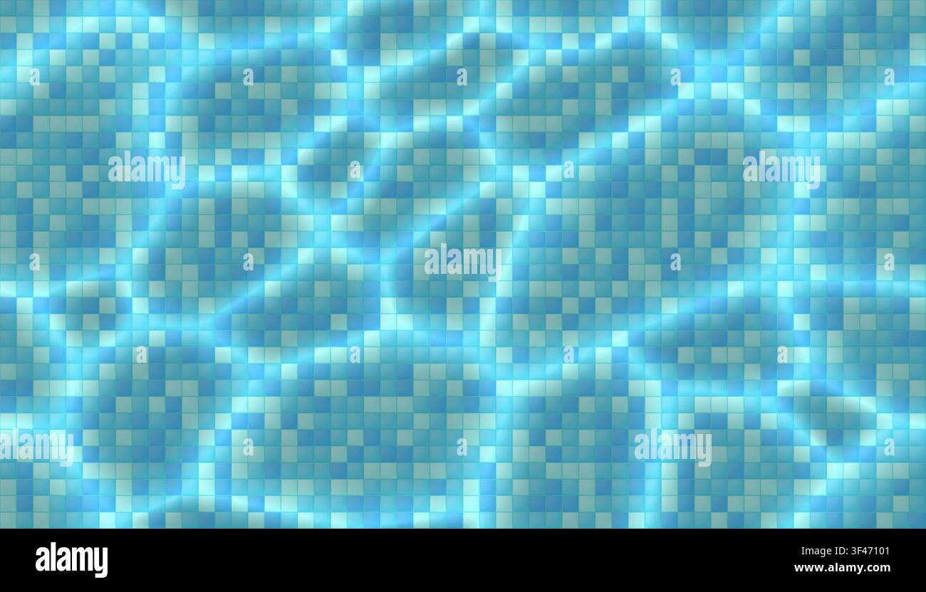 Seamless blue mosaic ceramic tiles swimming pool bottom with water caustics light effect shadow pattern. Vector cladding for pool, bathroom background Stock Vector