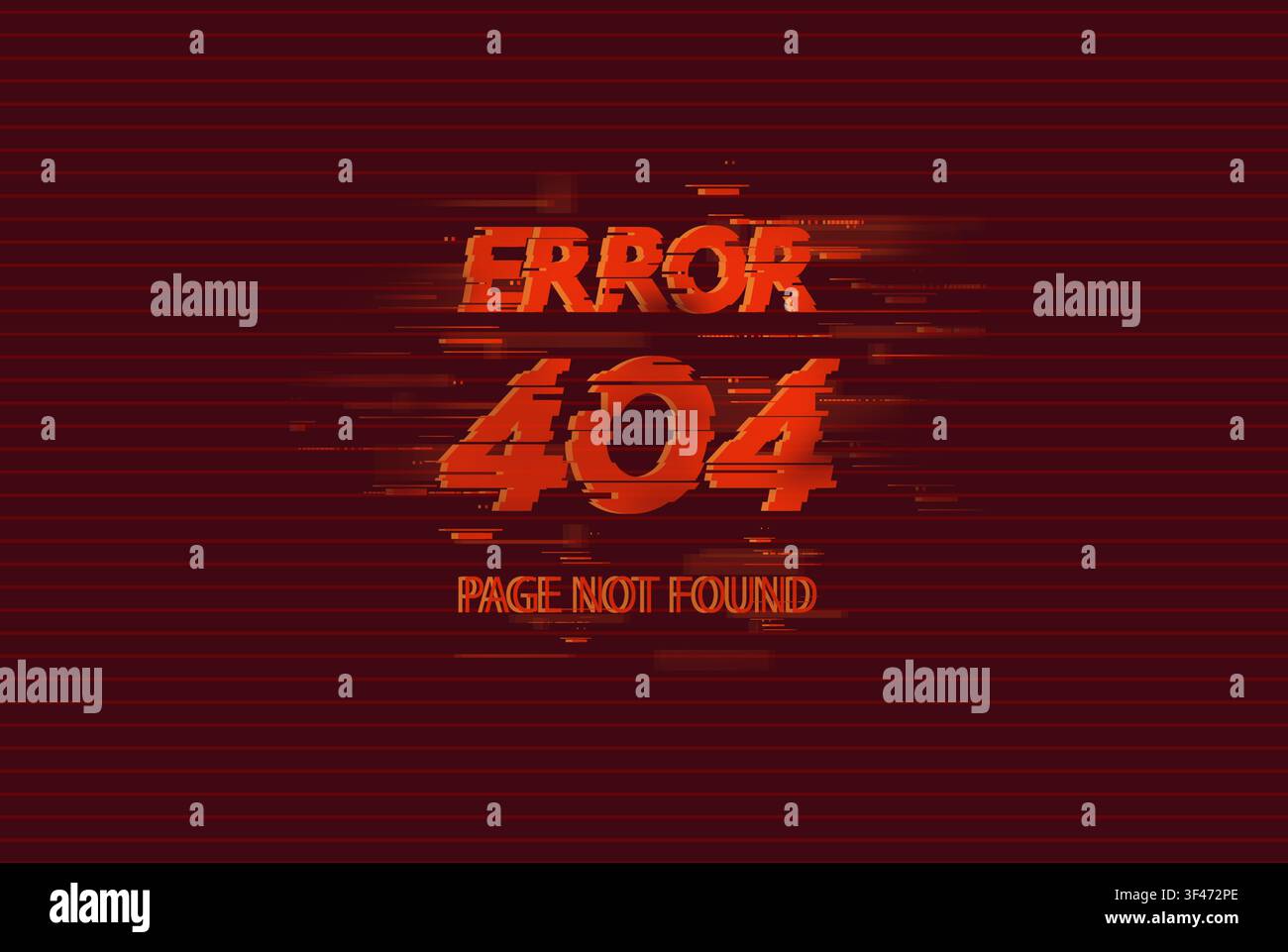 404 error page not found on red background, glitch effect Stock Photo