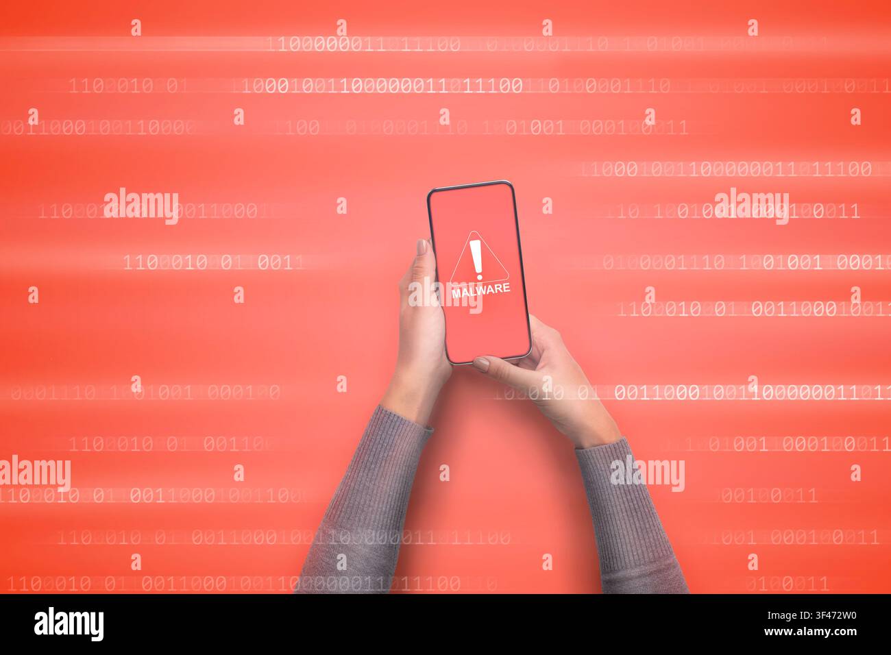 Malware notification. Warning virus alert alarm on screen Stock Photo