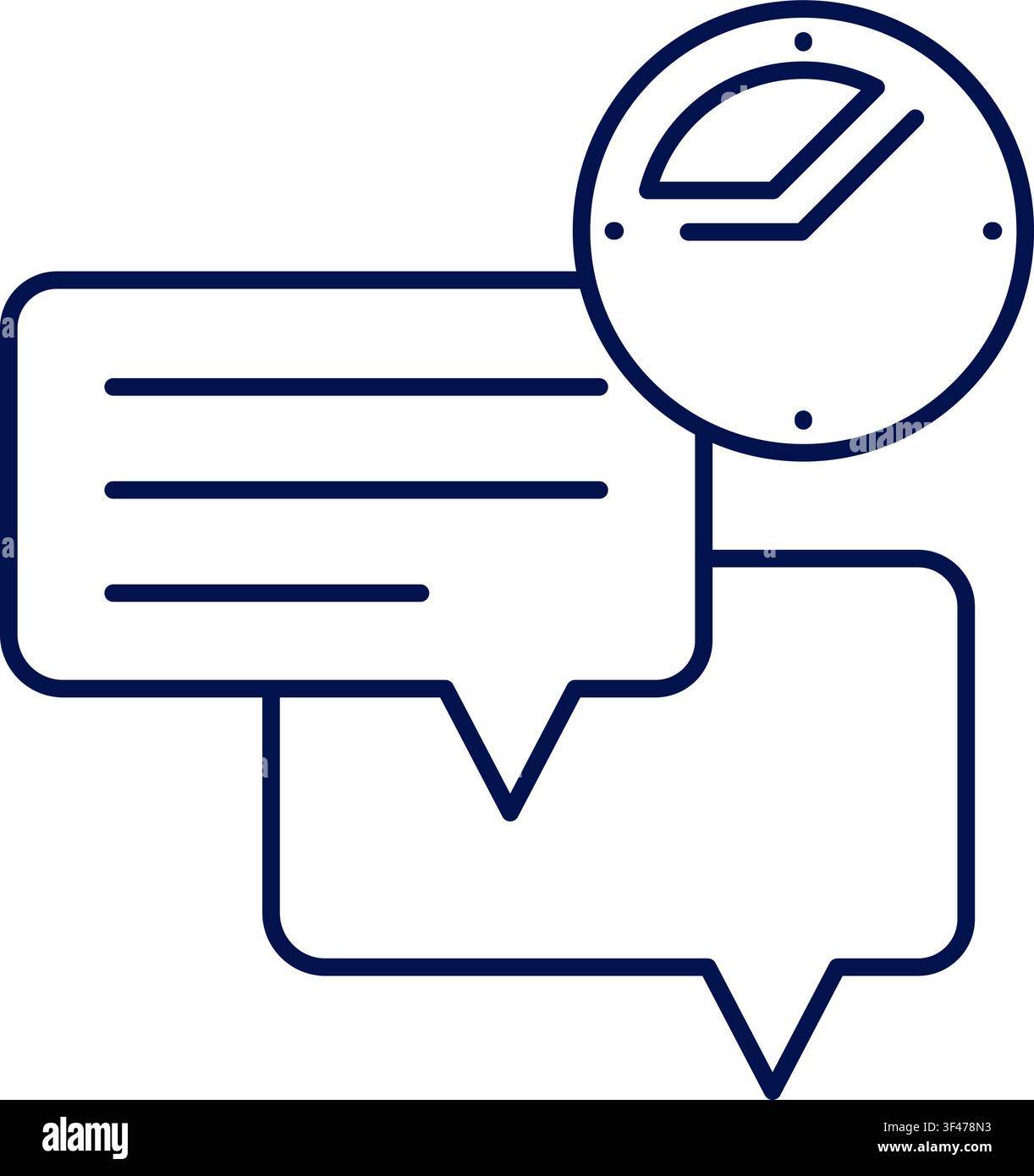 Async meeting icon with chat bubbles and clock. Remote collaboration concept. Vector illustration, flat design Stock Vector