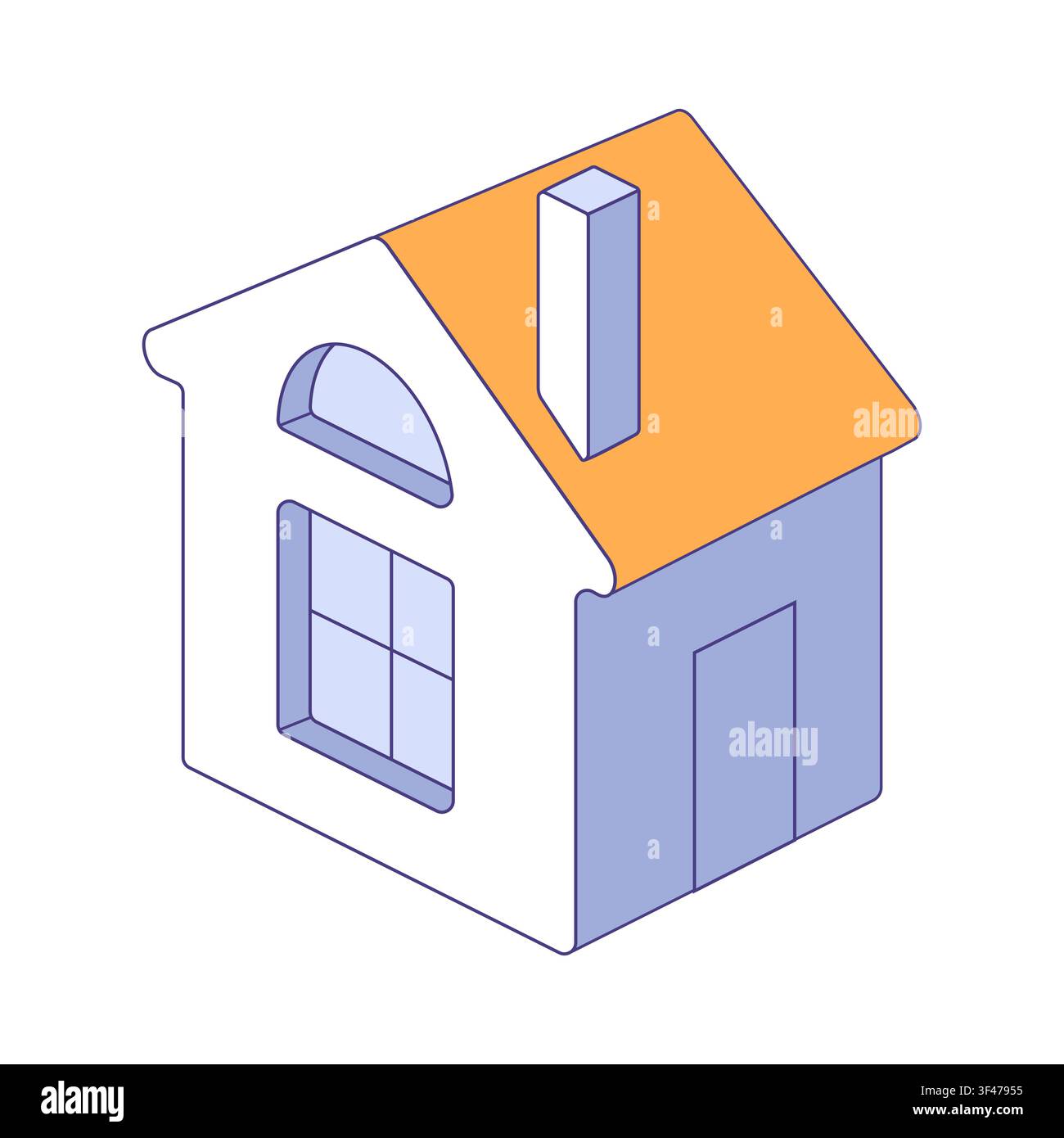 Small private house with chimney in isometric view. Flat vector illustration for real estate, architecture, suburban living Stock Vector