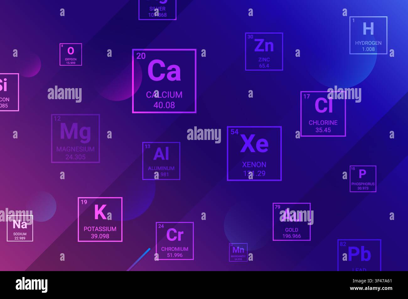 Chemistry periodic table background calcium chemical element symbols neon education research modern design template Stock Vector
