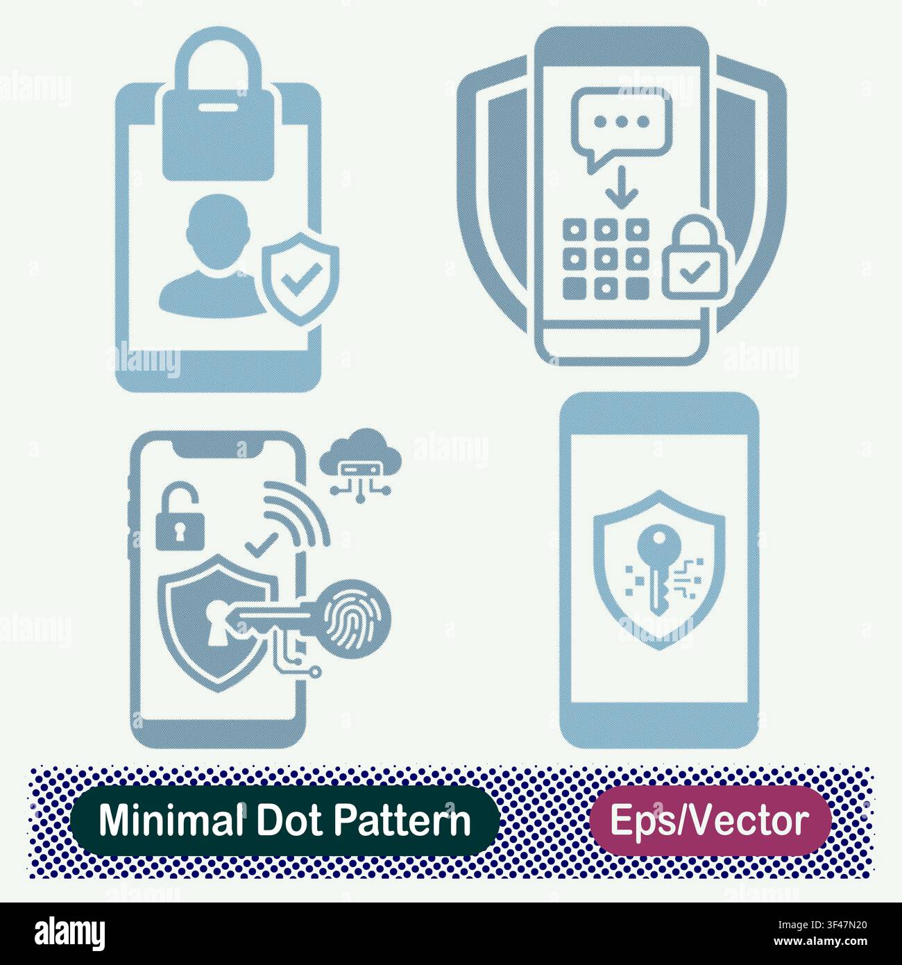 Minimal Dot Pattern Secure User Profile Smartphone, Mobile Two Factor Authentication Shield, Biometric Key Unlock Smartphone, and Mobile Digital Encry Stock Vector