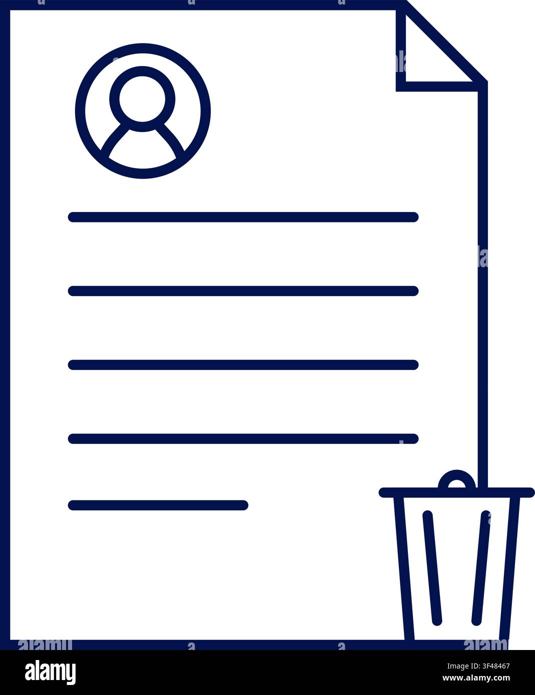 Right to be forgotten icon with profile document and trash bin. Vector illustration, flat design Stock Vector
