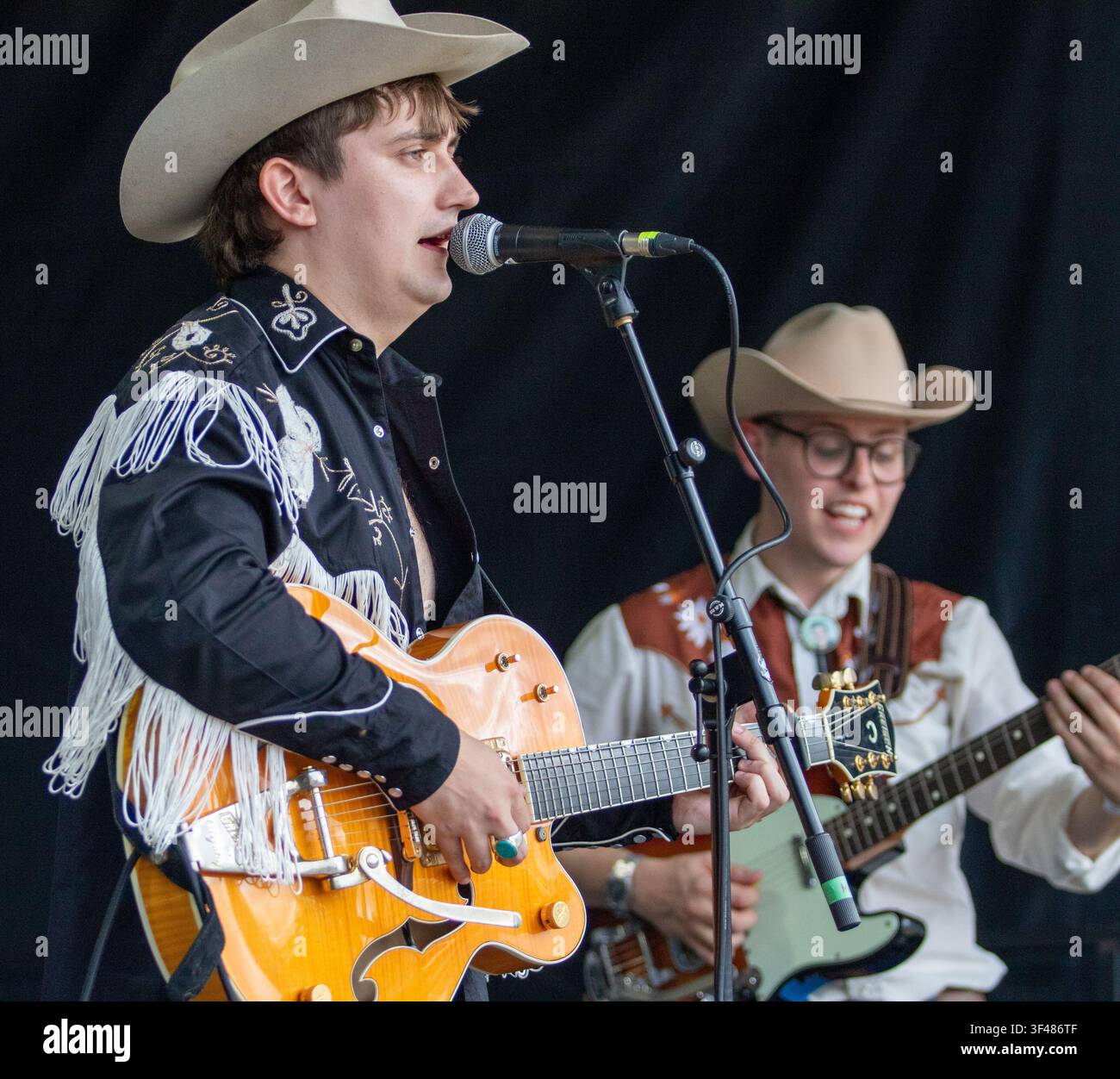 Dom Glynn and his Sunday Best on the main stage at the 19th Maverick long weekend Americana music festival held in Easton Farm Park in rural Suffolk. Stock Photo