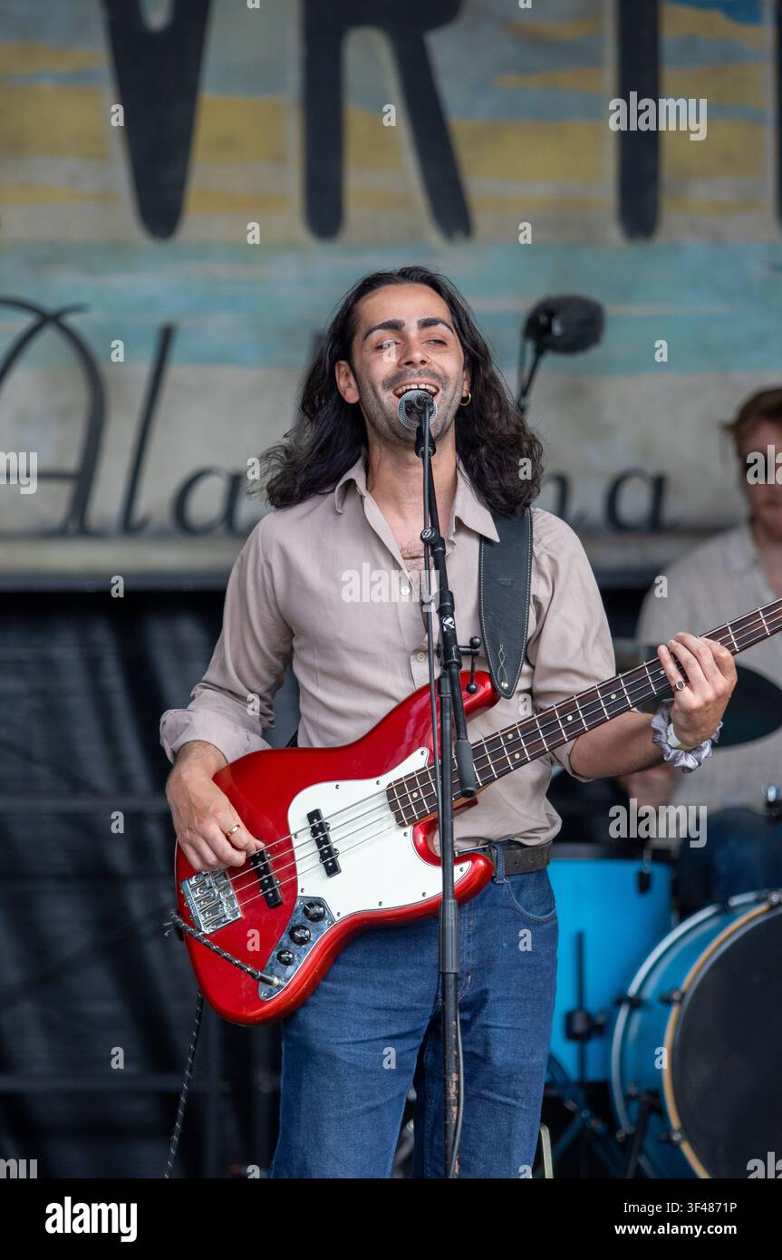 Dom Glynn and his Sunday Best on the main stage at the 19th Maverick long weekend Americana music festival held in Easton Farm Park in rural Suffolk. Stock Photo