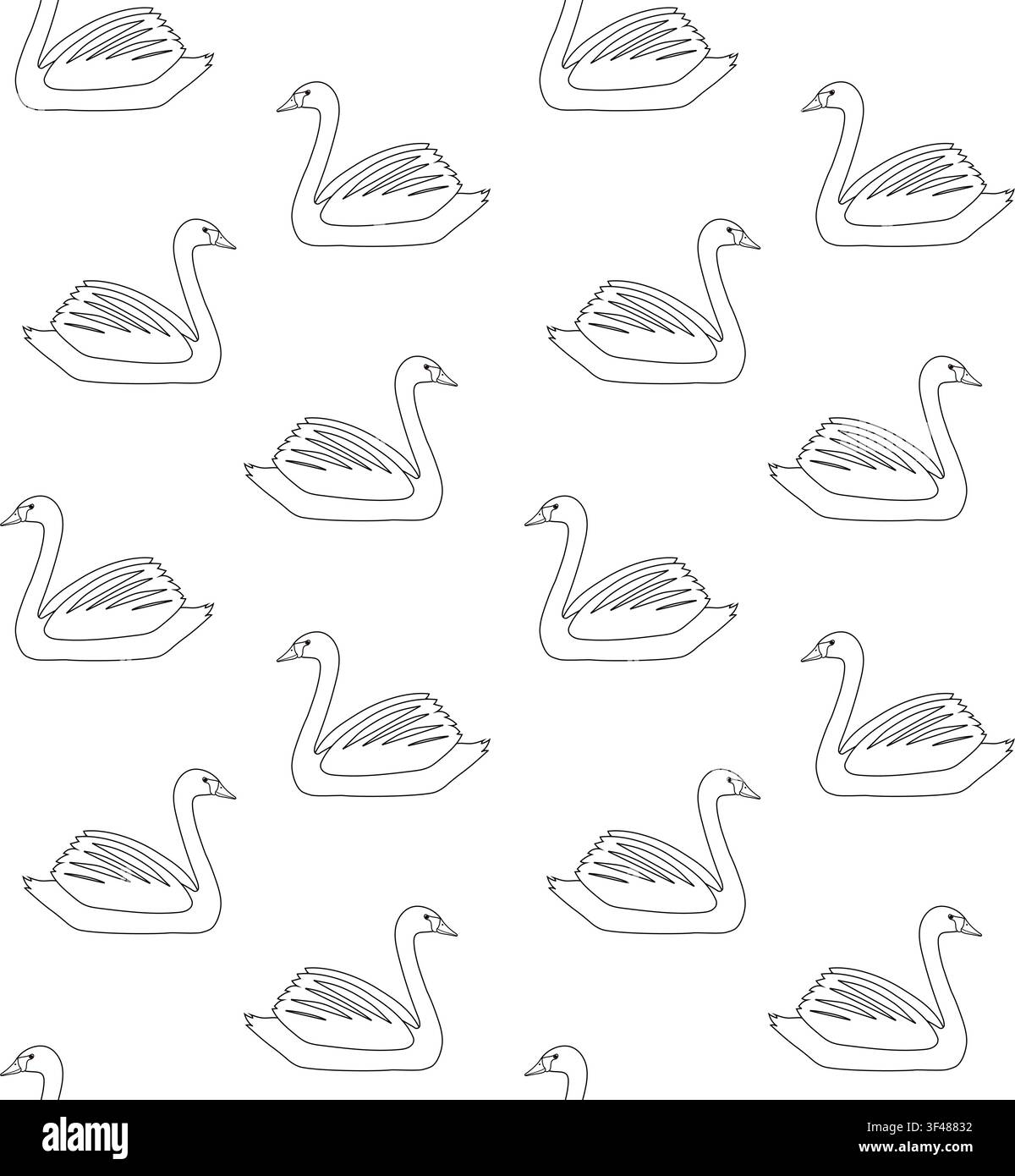 Vector seamless pattern of flat outline swan Stock Vector