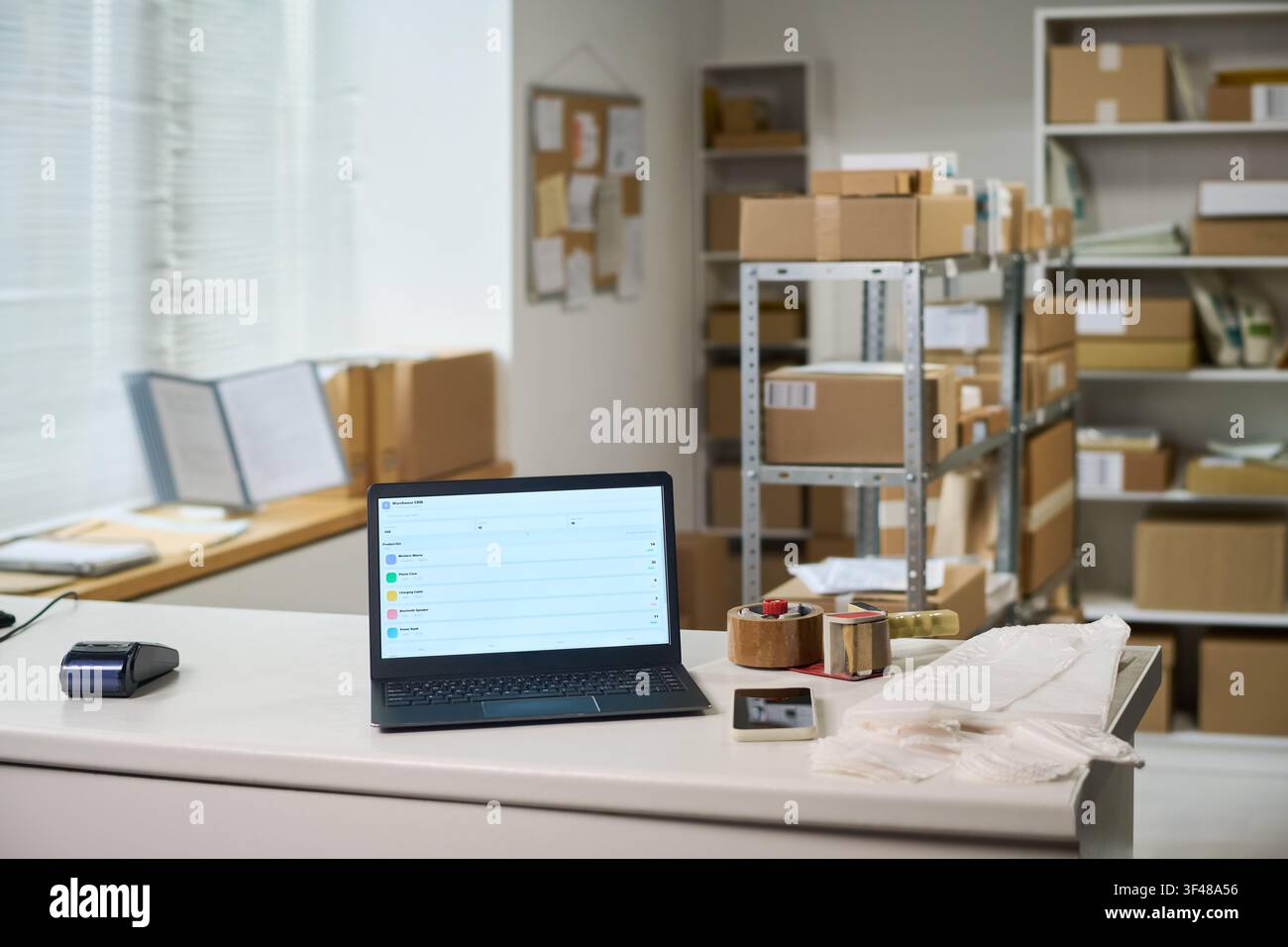 E Commerce Fulfillment Workspace Supporting Order Packing Stock Photo