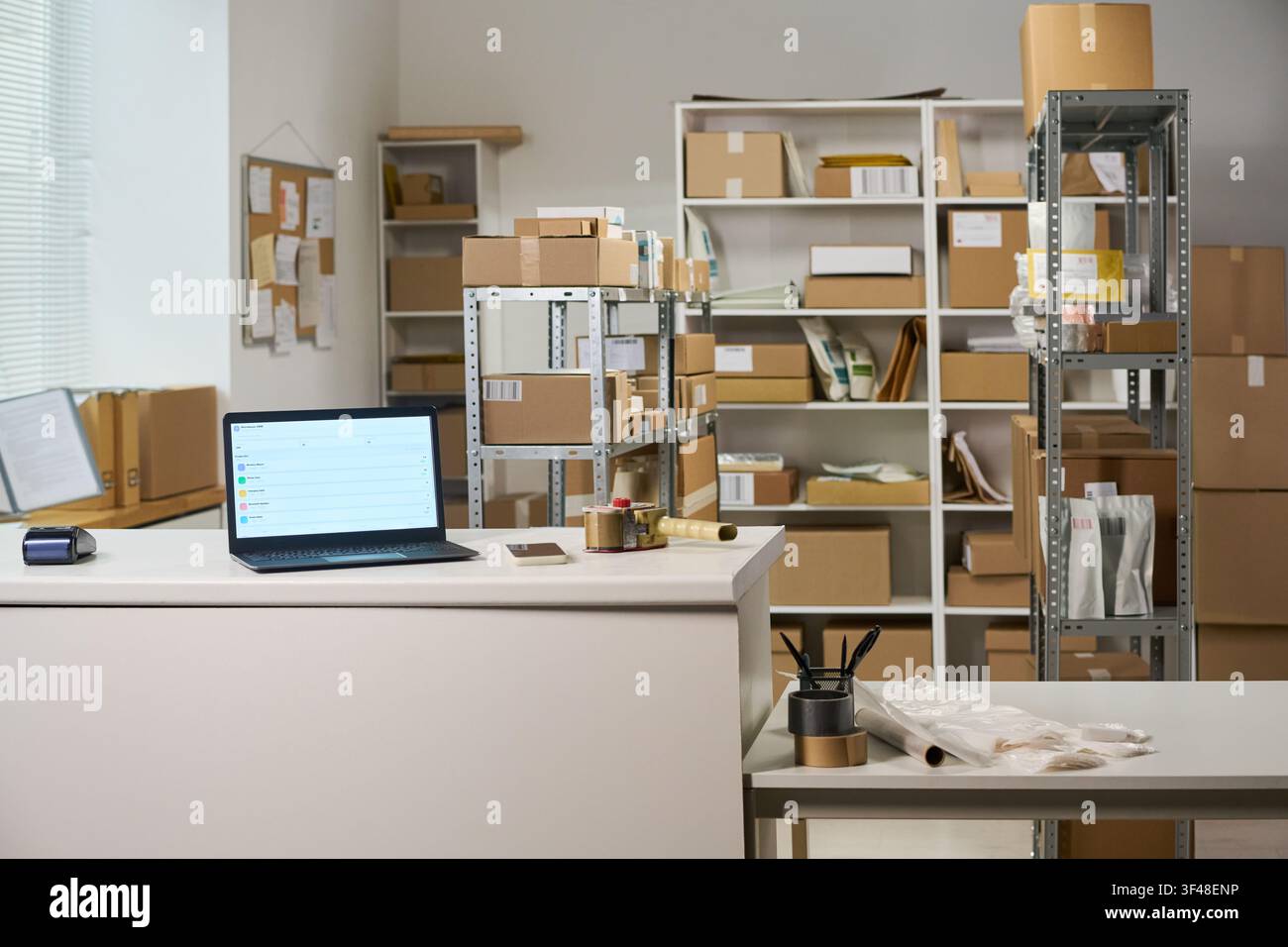 E Commerce Fulfillment Workspace Supporting Small Business Shipping Stock Photo