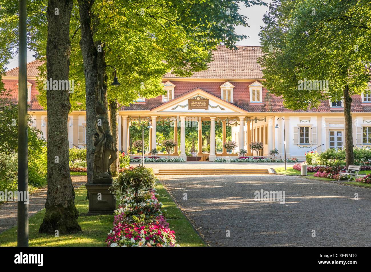 Spa park with event hall, Bad Bocklet, Rhön, Lower Franconia, Bavaria, Germany Stock Photo