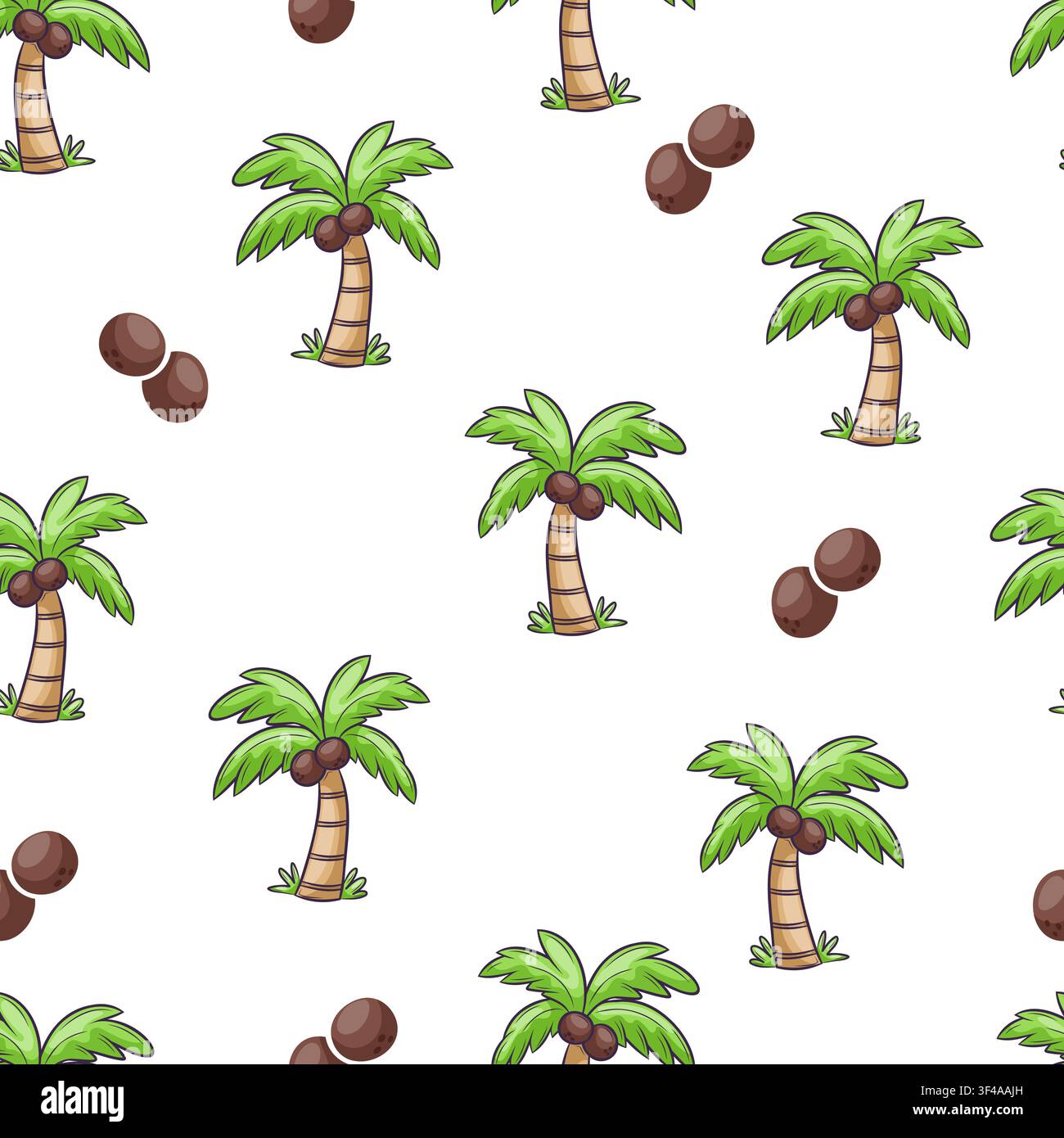 Vector seamless pattern featuring palm trees and coconuts Stock Vector