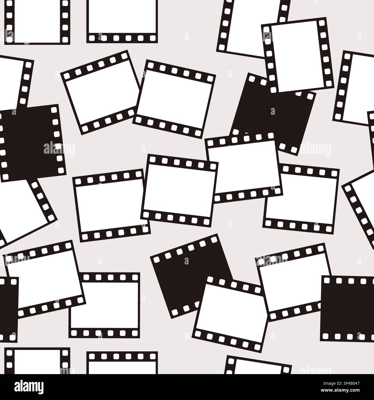 Seamless Pattern With 35mm Film Strip Frame Elements. Cinema Filmstrip, Empty Movie Negative On Light Gray Background. Vector Illustration. Black Line Stock Vector