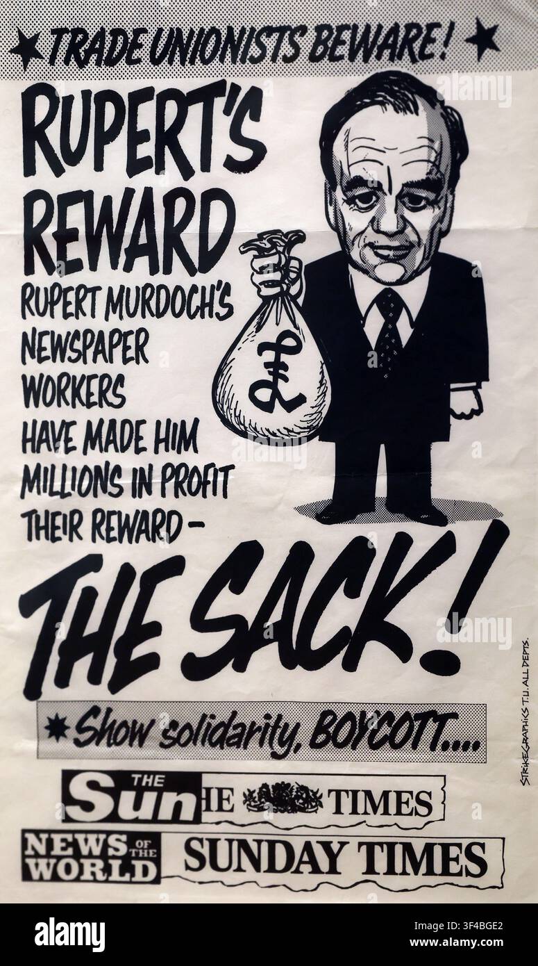 Rupert's Reward Rupert Murdock anti-newspaper ownership trade union protest poster / flyer - Boycott The Sun, News Of The World, The Sunday Times Stock Photo